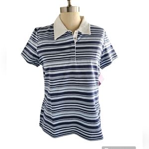 NWT CASLON Blue Striped White Collar Polo Tee | SZ L